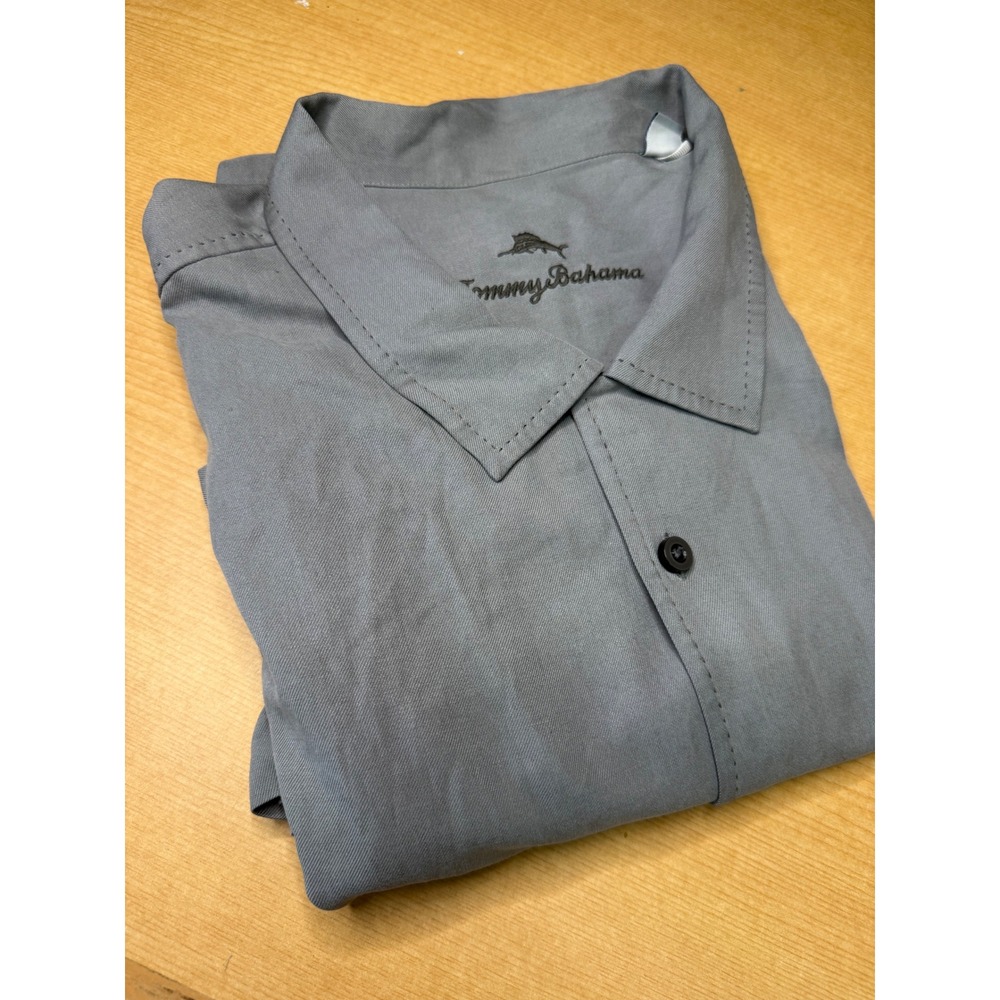 Tommy Bahama Mens Gray 100% Silk Short Sleeve Button‎ Down Camp Shirt XXL